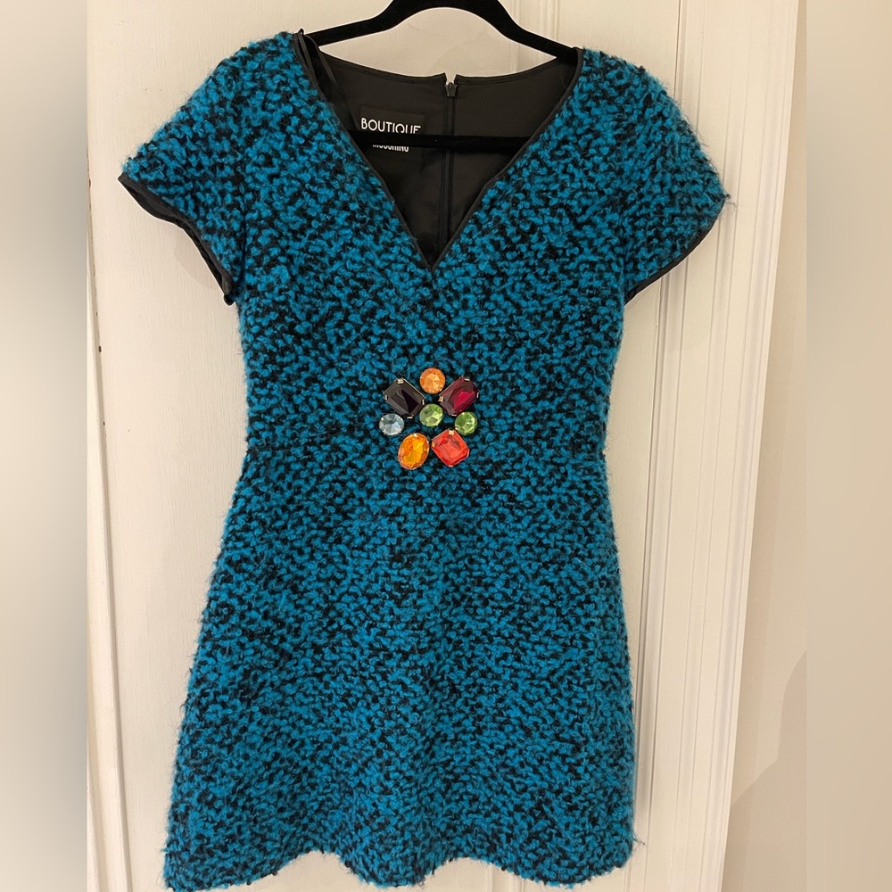 Moschino Blue and Black Dress with Gem Details